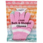 Wholesale - 2pk PINK/GREEN BATH & SHOWER GLOVES C/P 72, UPC: 810004940611